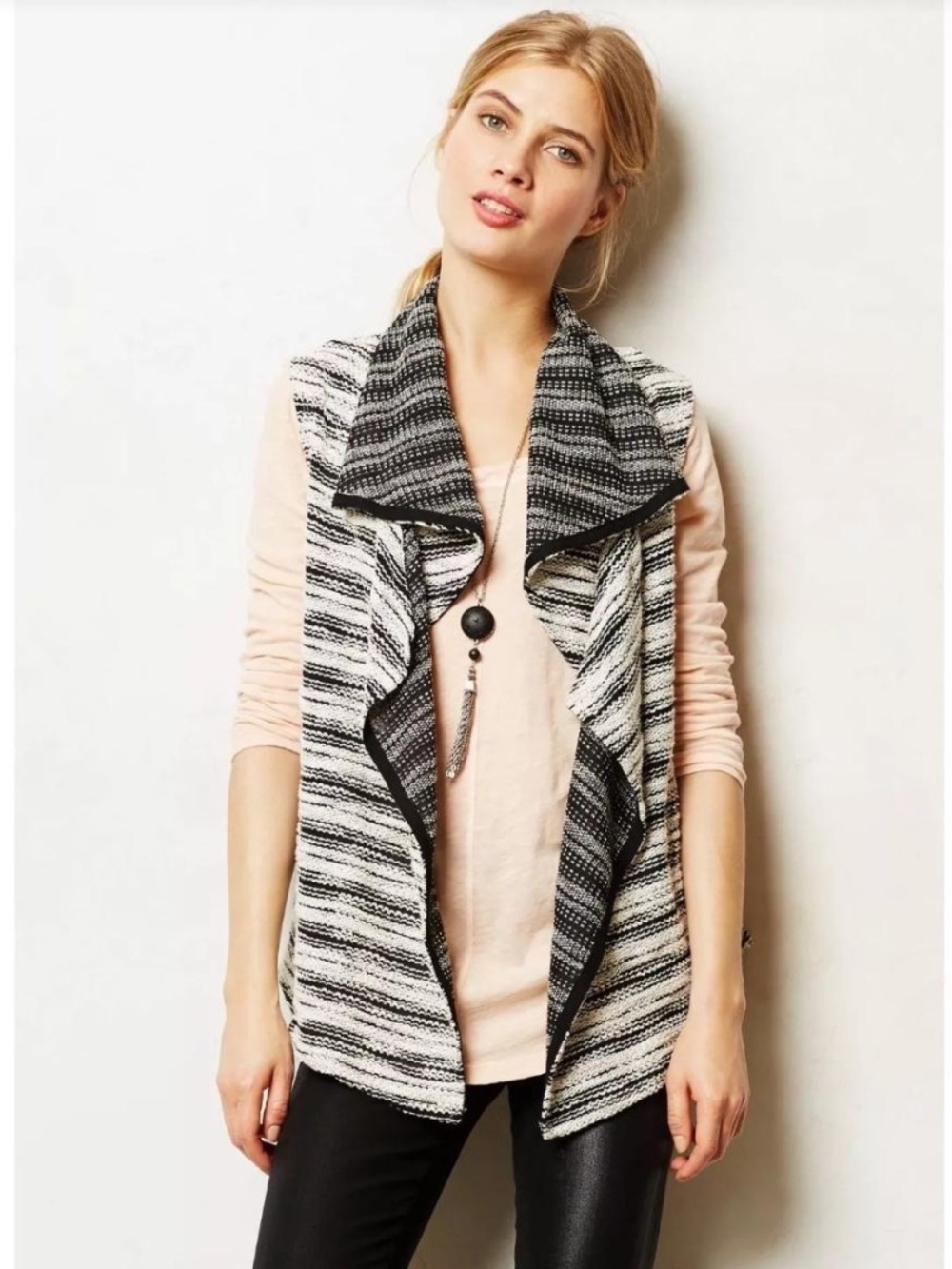 Anthropologie Dolan Mimeo Open Waterfall Vest Size L Marled Knit Striped Pockets
